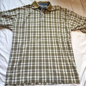 Vintage Bugle Boy Company Men's M Plaid Short Sleeve Polo, Collared Button